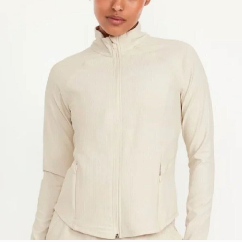 Old Navy Active Jacket Plus Size 3X Cream Ribbed Knit Sportswear Zip Front NWT